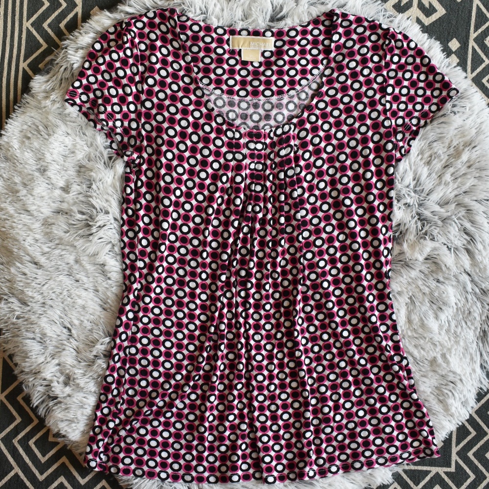 MICHAEL Michael Kors Circle/Dot Top w/ Pleating S